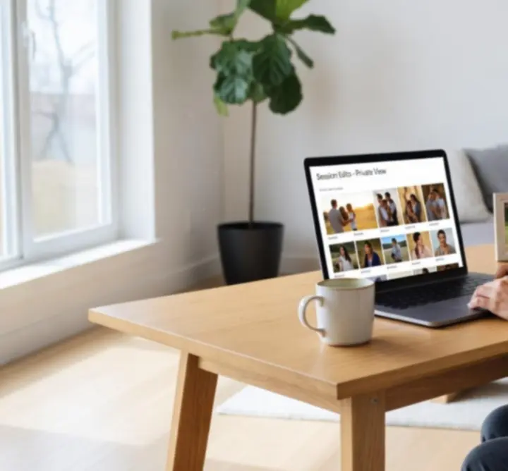 Klientka wybiera zdjęcia w prywatnej galerii online Decorismo PL